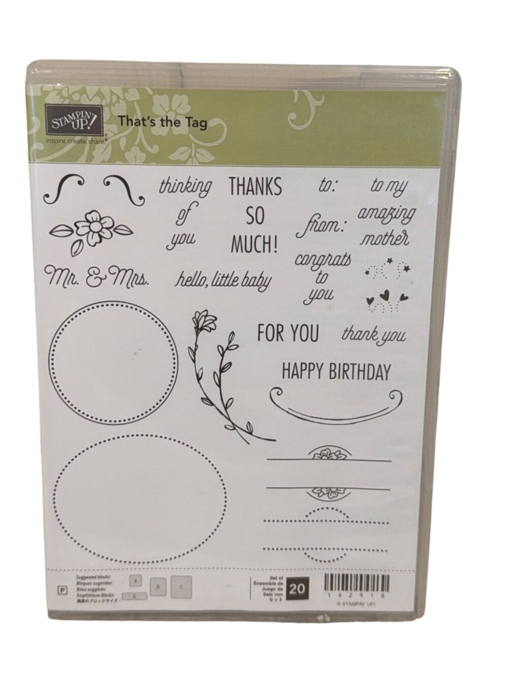 Stampin Up! Thats The Tag Clear Stamp Set 20-Piece Sentiments